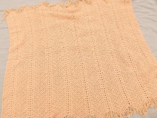 photo of vintage cotton camp blanket & crochet throw in sherbet plaid & orange #5