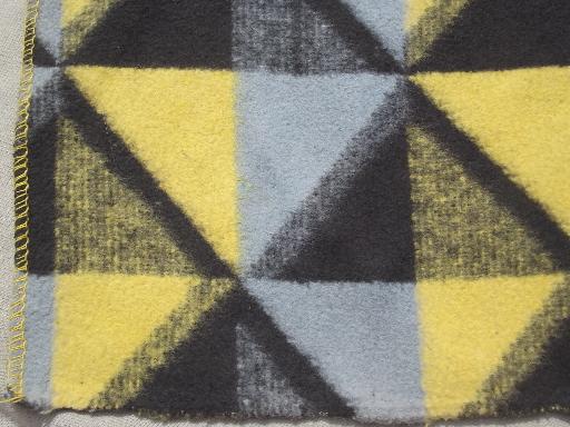 photo of vintage cotton camp blanket throw in retro yellow, grey, black  #3