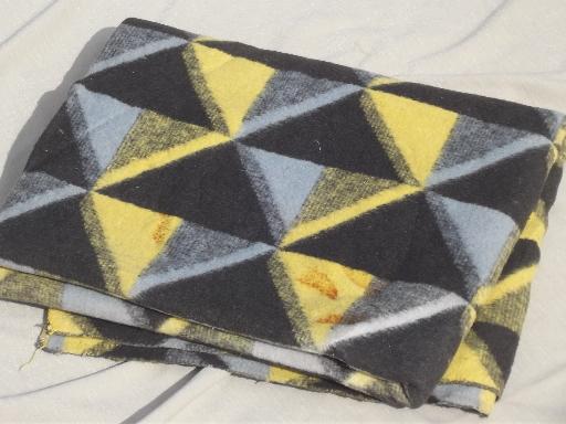 photo of vintage cotton camp blanket throw in retro yellow, grey, black  #4