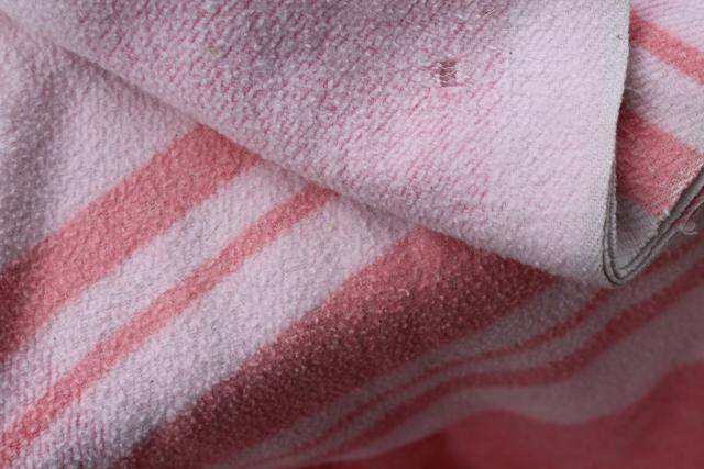 photo of vintage cotton camp blankets and fold over flannel sheet blankets, retro candy stripe colors #5