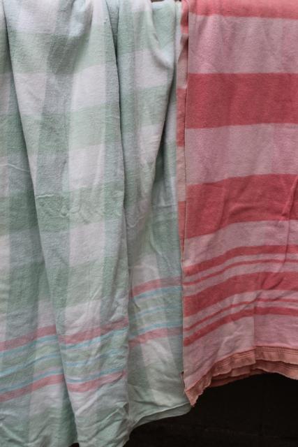 photo of vintage cotton camp blankets and fold over flannel sheet blankets, retro candy stripe colors #10