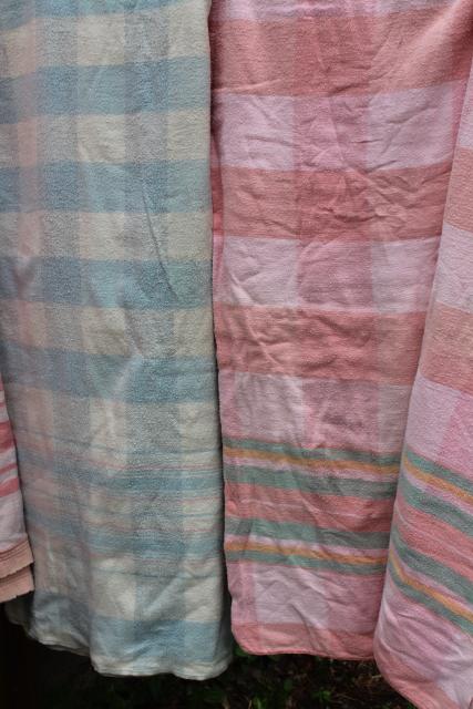 photo of vintage cotton camp blankets and fold over flannel sheet blankets, retro candy stripe colors #11