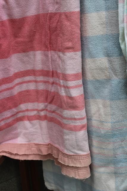 photo of vintage cotton camp blankets and fold over flannel sheet blankets, retro candy stripe colors #13