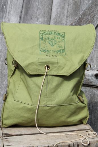 photo of vintage cotton canvas backpack, Outdoor Ranger Camping Equipment camper's day pack #3