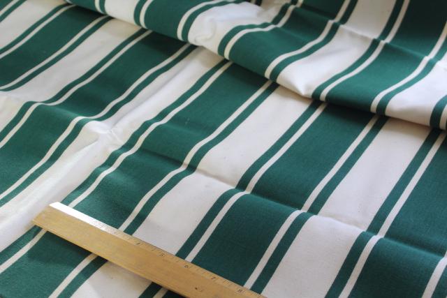 photo of vintage cotton canvas, cream & green awning stripe fabric for camper, camp seats #1