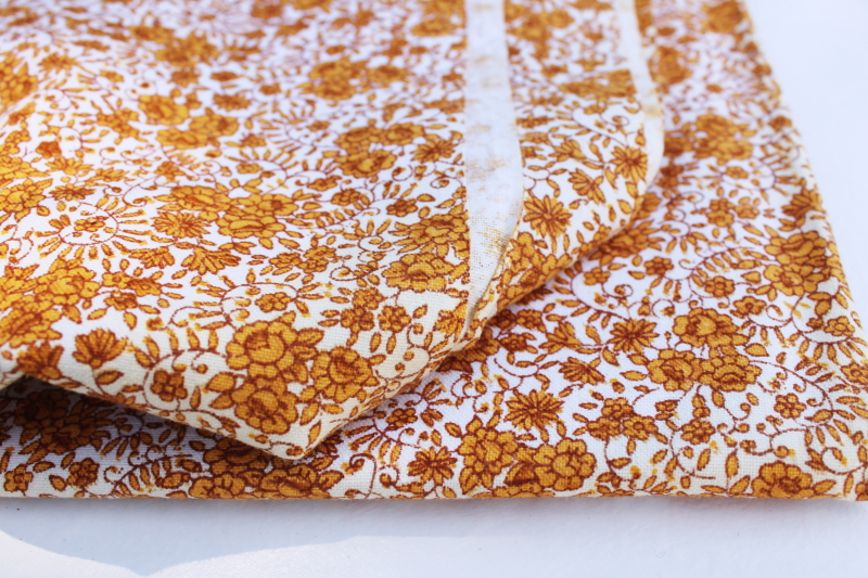 photo of vintage cotton canvas fabric, autumn russet yellow gold on white floral print #2