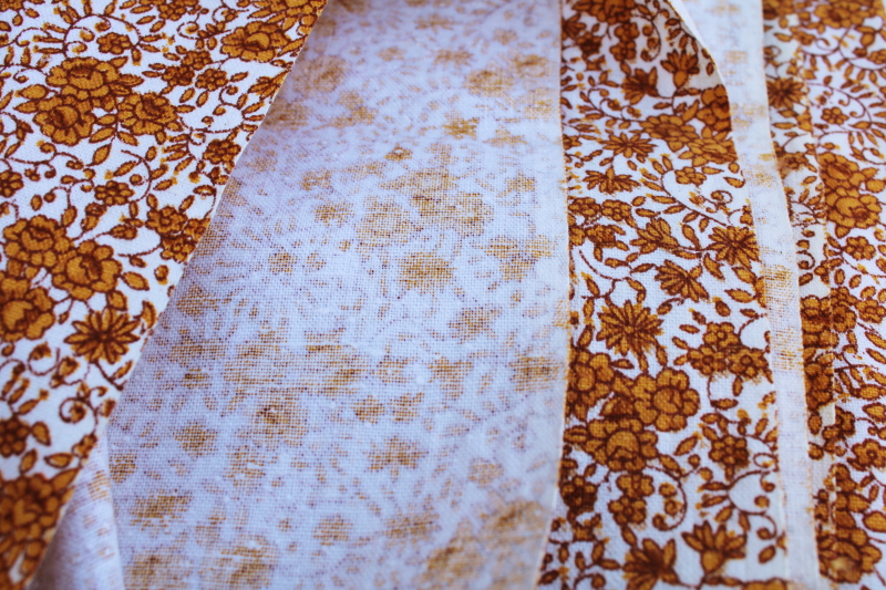 photo of vintage cotton canvas fabric, autumn russet yellow gold on white floral print #3