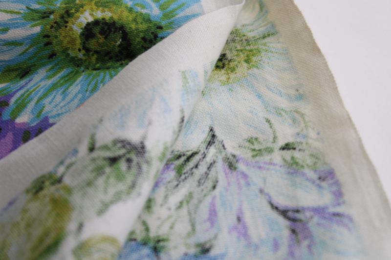 photo of vintage cotton canvas fabric, floral print lavender purple, aqua & blue, avocado green #5