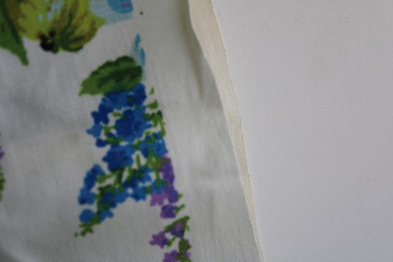 photo of vintage cotton canvas fabric, floral print lavender purple, aqua & blue, avocado green #6