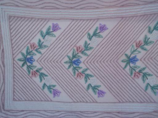 photo of vintage cotton chenille bedspread, rose pink with garland of flowers #4