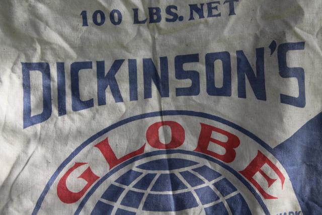 photo of vintage cotton chicken feed sack w/ printed ad graphics Globe chick scratch No Grit #3