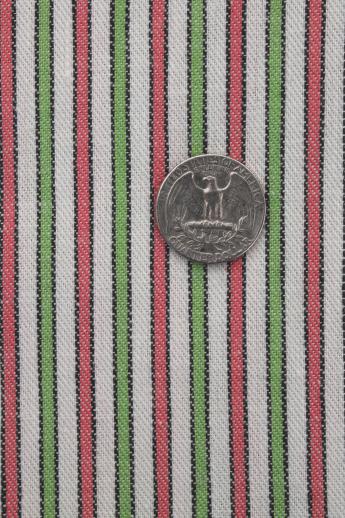 photo of vintage cotton cloth for kitchen linens or ticking, pink & green woven striped fabric #1