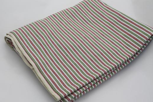 photo of vintage cotton cloth for kitchen linens or ticking, pink & green woven striped fabric #3