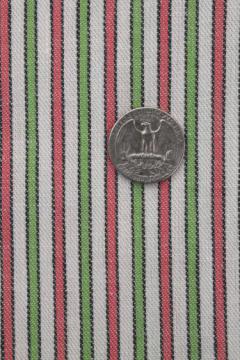 catalog photo of vintage cotton cloth for kitchen linens or ticking, pink & green woven striped fabric