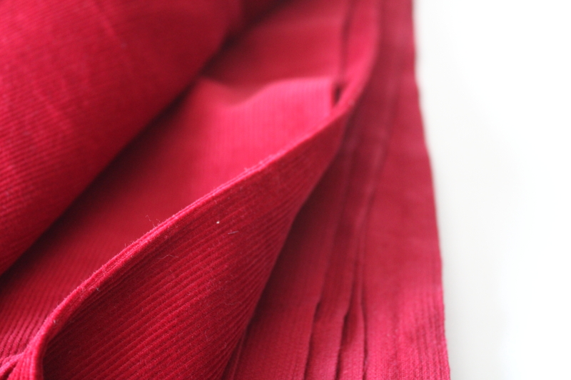 photo of vintage cotton corduroy fabric, wine red solid color pincord pinwale fine rib corduroy #2