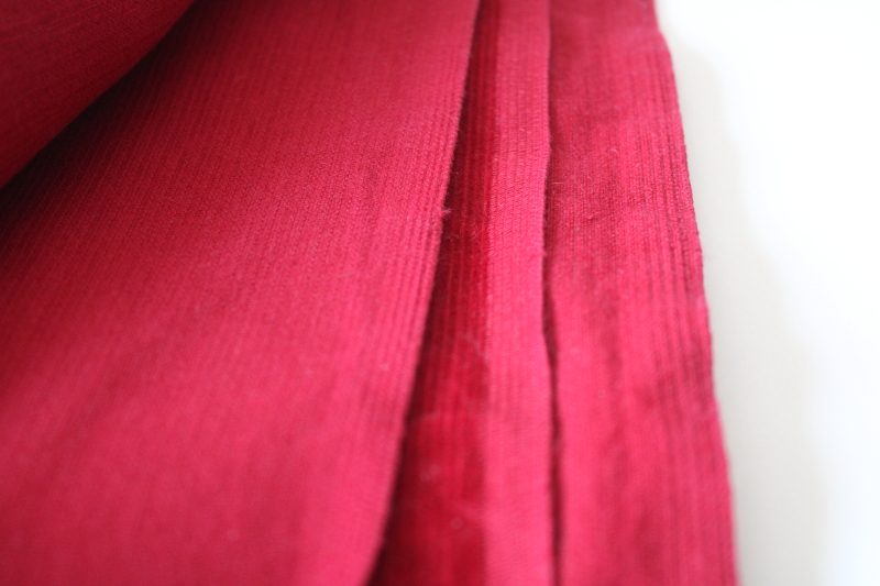photo of vintage cotton corduroy fabric, wine red solid color pincord pinwale fine rib corduroy #3