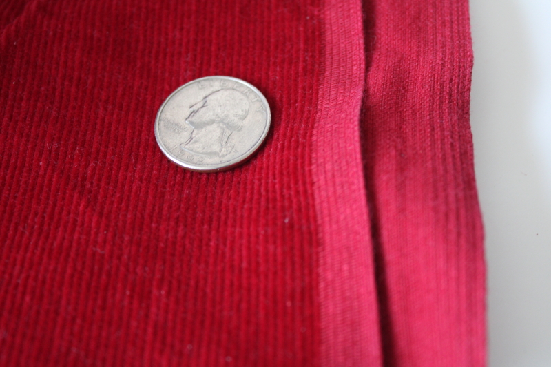 photo of vintage cotton corduroy fabric, wine red solid color pincord pinwale fine rib corduroy #4