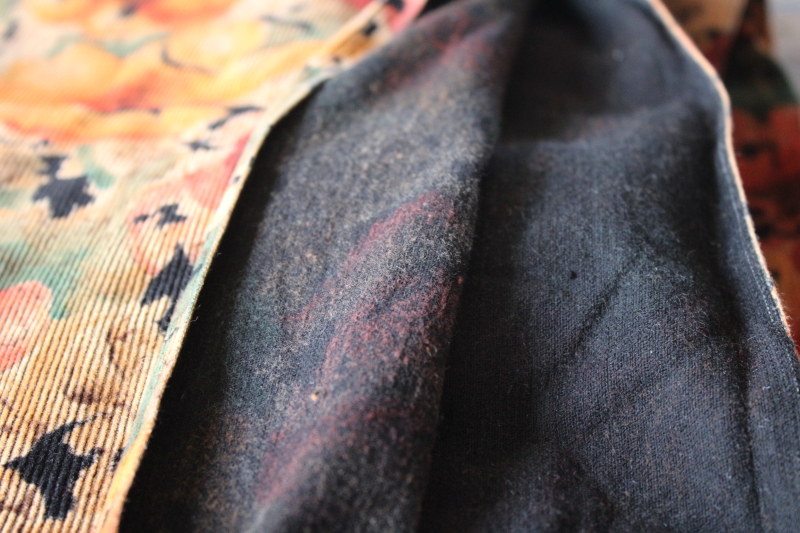 photo of vintage cotton corduroy, soft pincord fabric floral print warm autumn colors on black #3