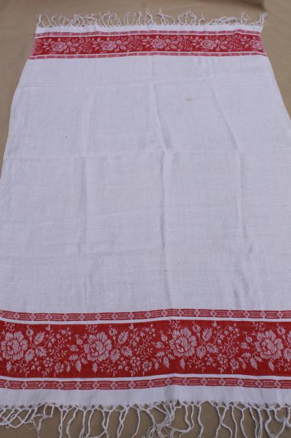 photo of vintage cotton damask table runner kitchen cloth towel w/ red rose border #10