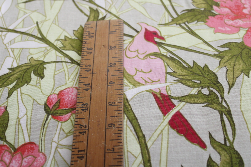 photo of vintage cotton decorator fabric, Dorothy Draper style chinoiserie floral print pink & green #9