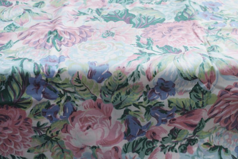 photo of vintage cotton decorator fabric, Glory of the Garden floral print, soft pink & blue flowers #2