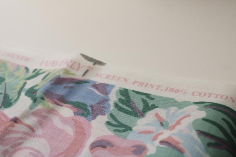 photo of vintage cotton decorator fabric, Glory of the Garden floral print, soft pink & blue flowers #4