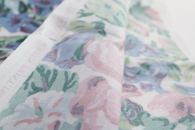 photo of vintage cotton decorator fabric, Glory of the Garden floral print, soft pink & blue flowers #6