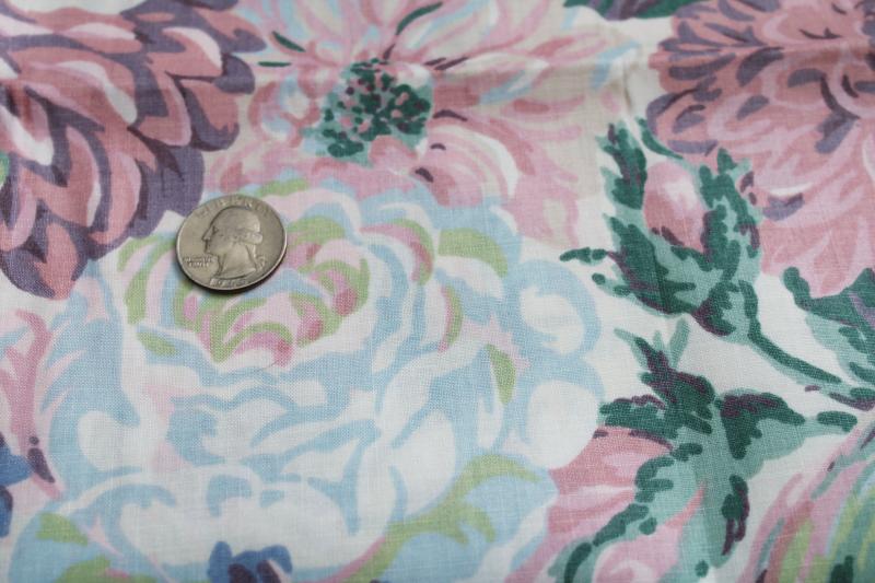 photo of vintage cotton decorator fabric, Glory of the Garden floral print, soft pink & blue flowers #7