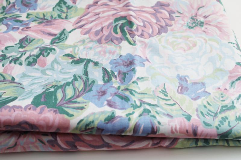 photo of vintage cotton decorator fabric, Glory of the Garden floral print, soft pink & blue flowers #8