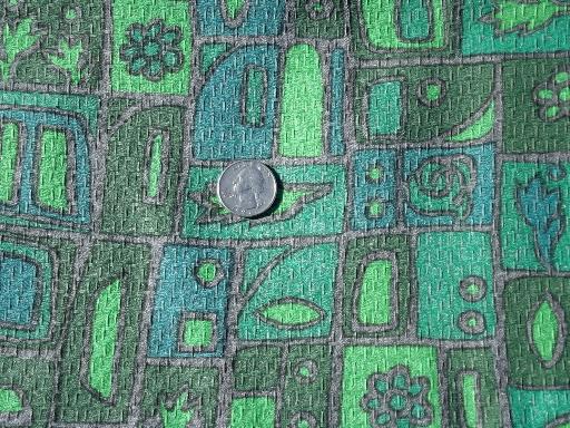 photo of vintage cotton decorator fabric, barkcloth texture, retro print in green #1