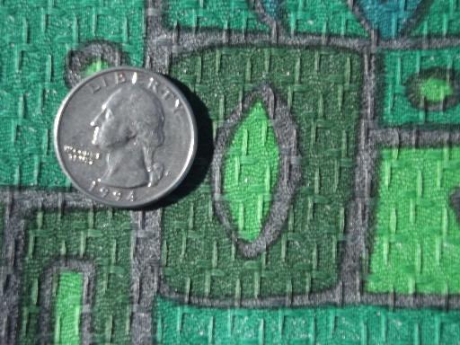 photo of vintage cotton decorator fabric, barkcloth texture, retro print in green #2