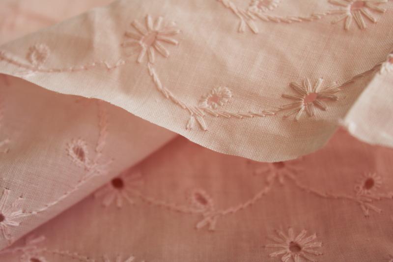 photo of vintage cotton embroidered eyelet fabric, pretty shell pink color #2