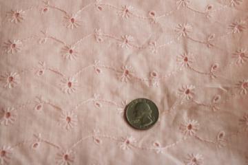 catalog photo of vintage cotton embroidered eyelet fabric, pretty shell pink color