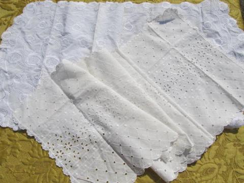 photo of vintage cotton eyelet embroidered lace table mats, runners & scarves #6