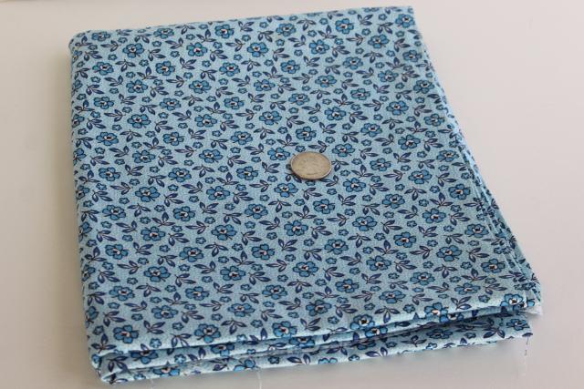 photo of vintage cotton fabric 36 wide quilting weight material, shades of blue flower print #1