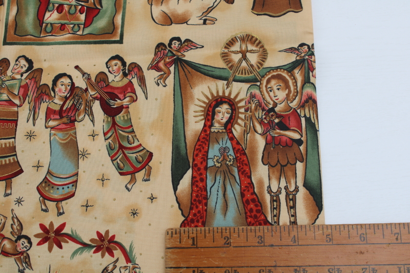 photo of vintage cotton fabric, Christmas print Navidad birth of Christ religious icons illumination style art #3