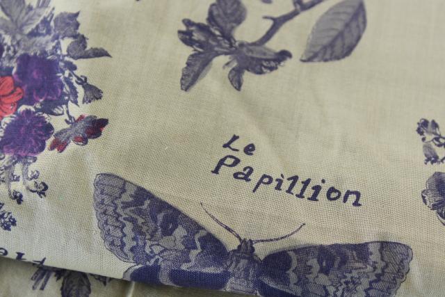 photo of vintage cotton fabric, French botanical print fruit butterflies 7 yds 38 wide #4