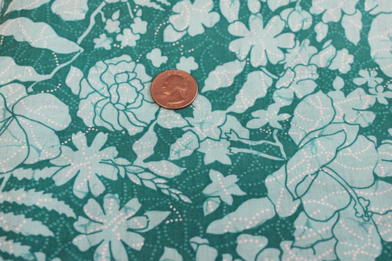 photo of vintage cotton fabric, Hoffman California print, teal green & white floral #2