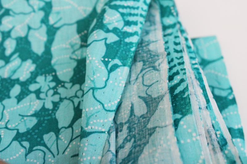 photo of vintage cotton fabric, Hoffman California print, teal green & white floral #3
