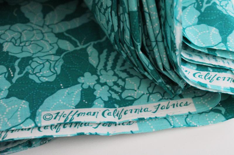 photo of vintage cotton fabric, Hoffman California print, teal green & white floral #4