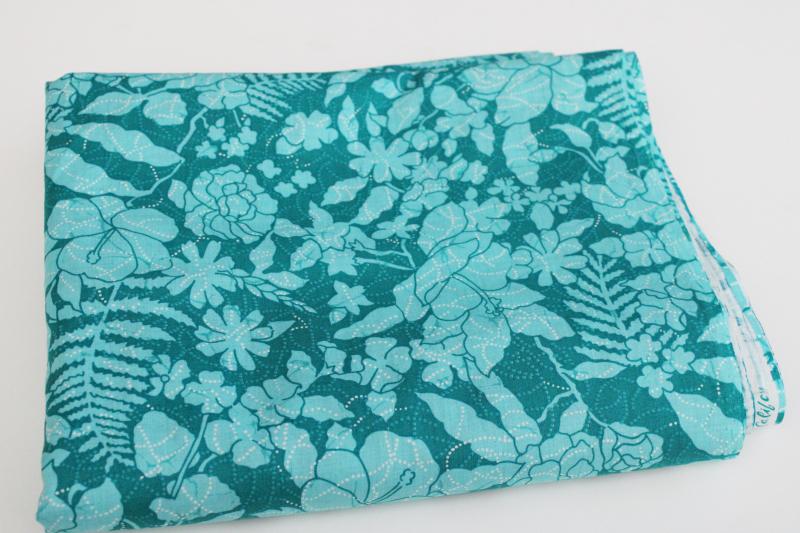 photo of vintage cotton fabric, Hoffman California print, teal green & white floral #5