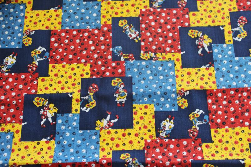 photo of vintage cotton fabric, Holly Hobbie bonnet girls on calico cheater quilt print #1