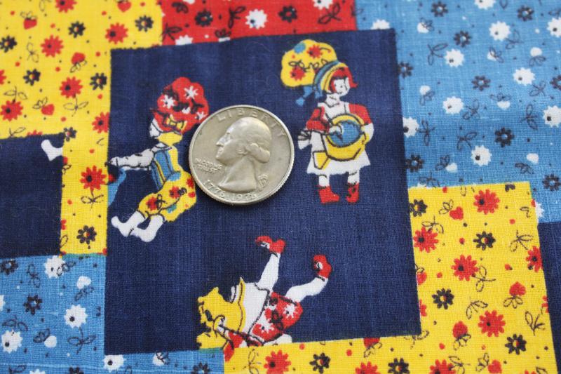 photo of vintage cotton fabric, Holly Hobbie bonnet girls on calico cheater quilt print #2