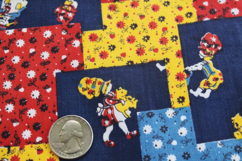 photo of vintage cotton fabric, Holly Hobbie bonnet girls on calico cheater quilt print #3