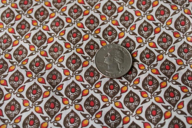 photo of vintage cotton fabric, autumn leaf & berries print in brown, red, yellow gold #2