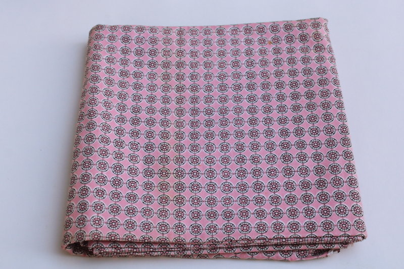 photo of vintage cotton fabric baby pink & black mod circles tiny print, 1950s shirt or dress material #1