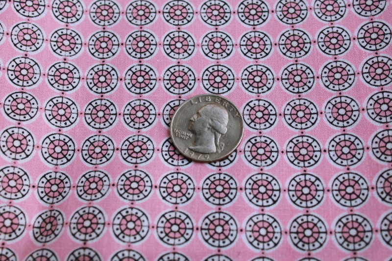 photo of vintage cotton fabric baby pink & black mod circles tiny print, 1950s shirt or dress material #3