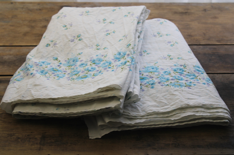 photo of vintage cotton fabric w/ blue floral border print for pillowcases, 9 yards preshrunk soft cotton #1