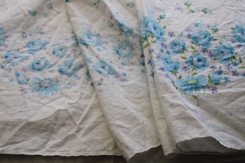 photo of vintage cotton fabric w/ blue floral border print for pillowcases, 9 yards preshrunk soft cotton #3