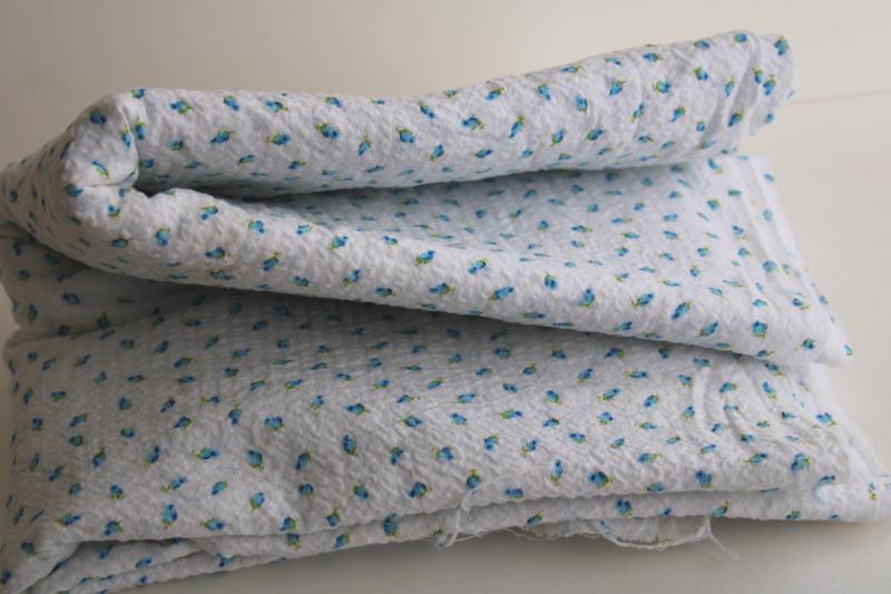 photo of vintage cotton fabric, blue rosebuds print on white crinkle plisse #1